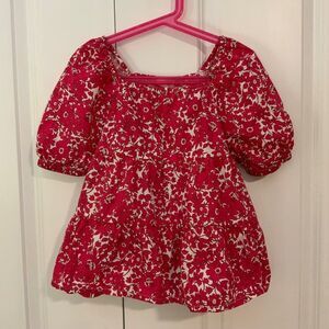 J. Crew Crewcuts Girl’s Pink Floral Puff Sleeve Cotton Top Large